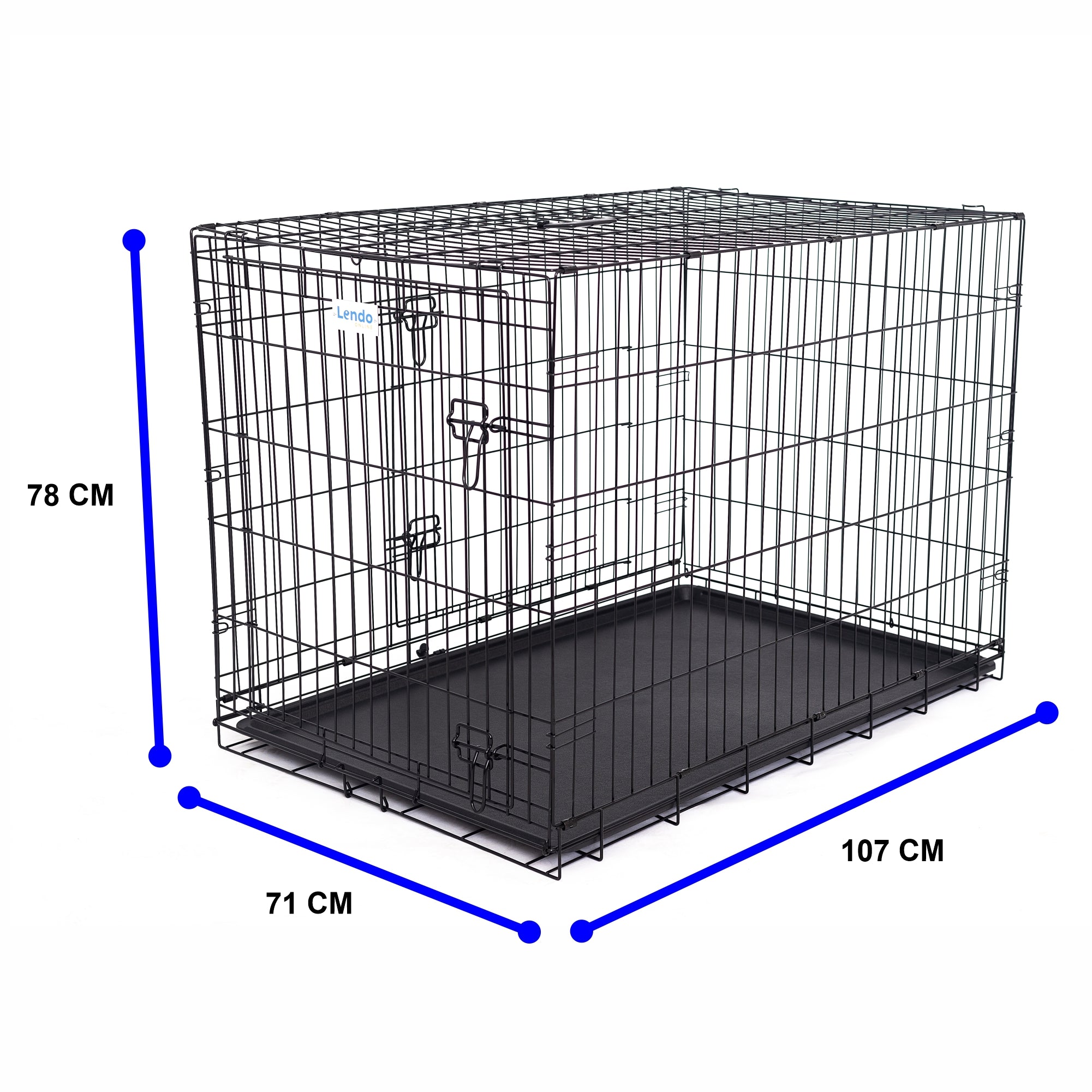 Lendo Online Hondenbench met onderbak opvouwbaar 107x71x78cm zwart staal