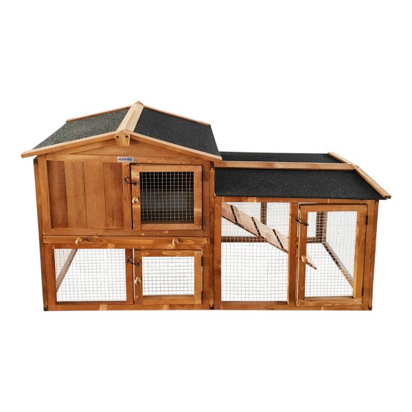 Rabbit hutch made of spruce wood in honey brown color