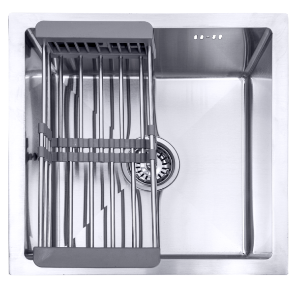Spoelbak met droogrek 44x44x20cm van Roestvrij staal bovenkant