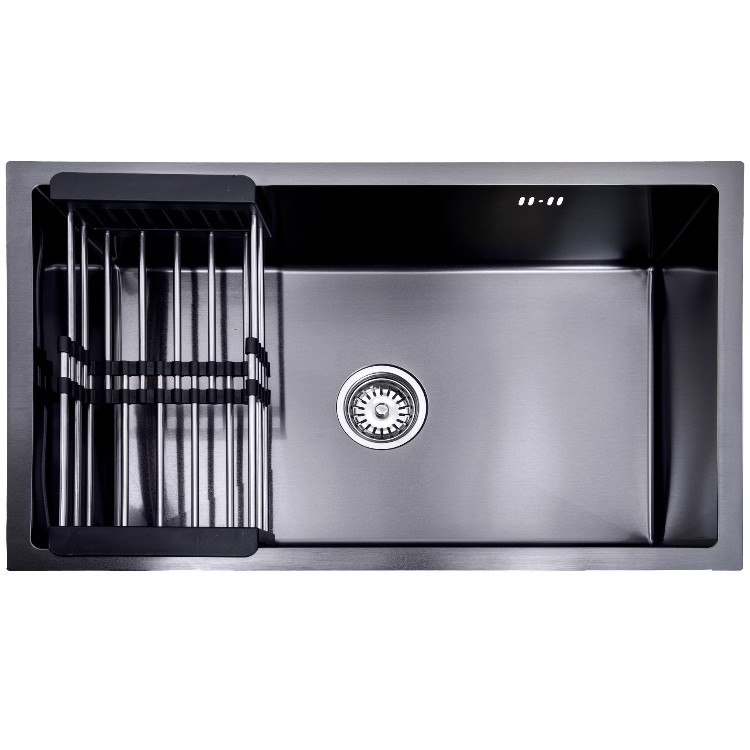 Evier en ligne Lendo 74x44 cm Acier inoxydable noir - Avec support de séchage