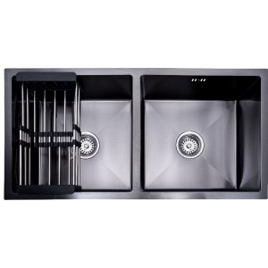 Lendo Online Dubbele Spoelbak 87x44 cm Zwart – Met Droogrek