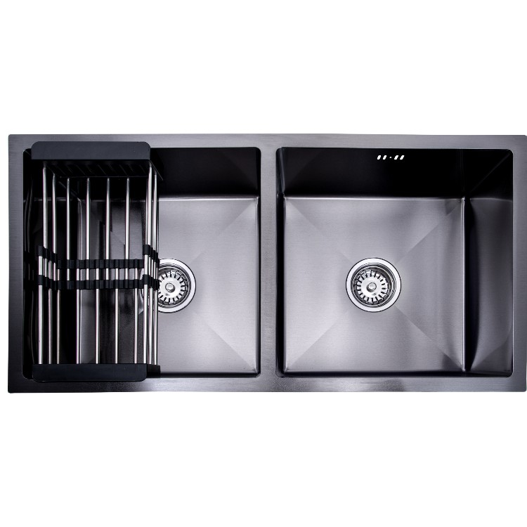 Lendo Online Dubbele Spoelbak 87x44 cm Zwart – Met Droogrek