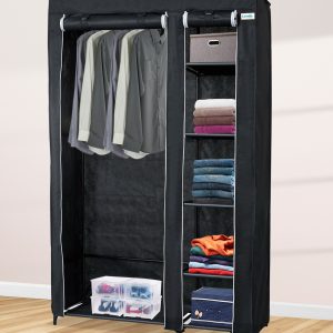 Lendo Online Kledingkast Opvouwbaar 108x44x166 cm Zwart Staal