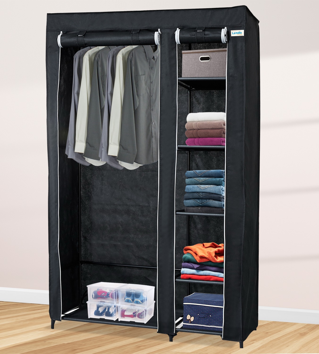 Lendo Online Wardrobe Foldable 108x44x166 cm Black Steel