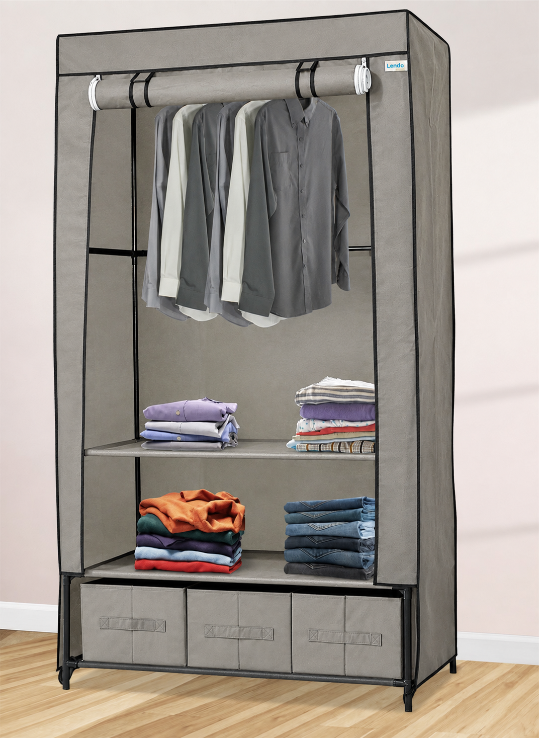Lendo Online Foldable Wardrobe 90x47x163 cm Grey Steel