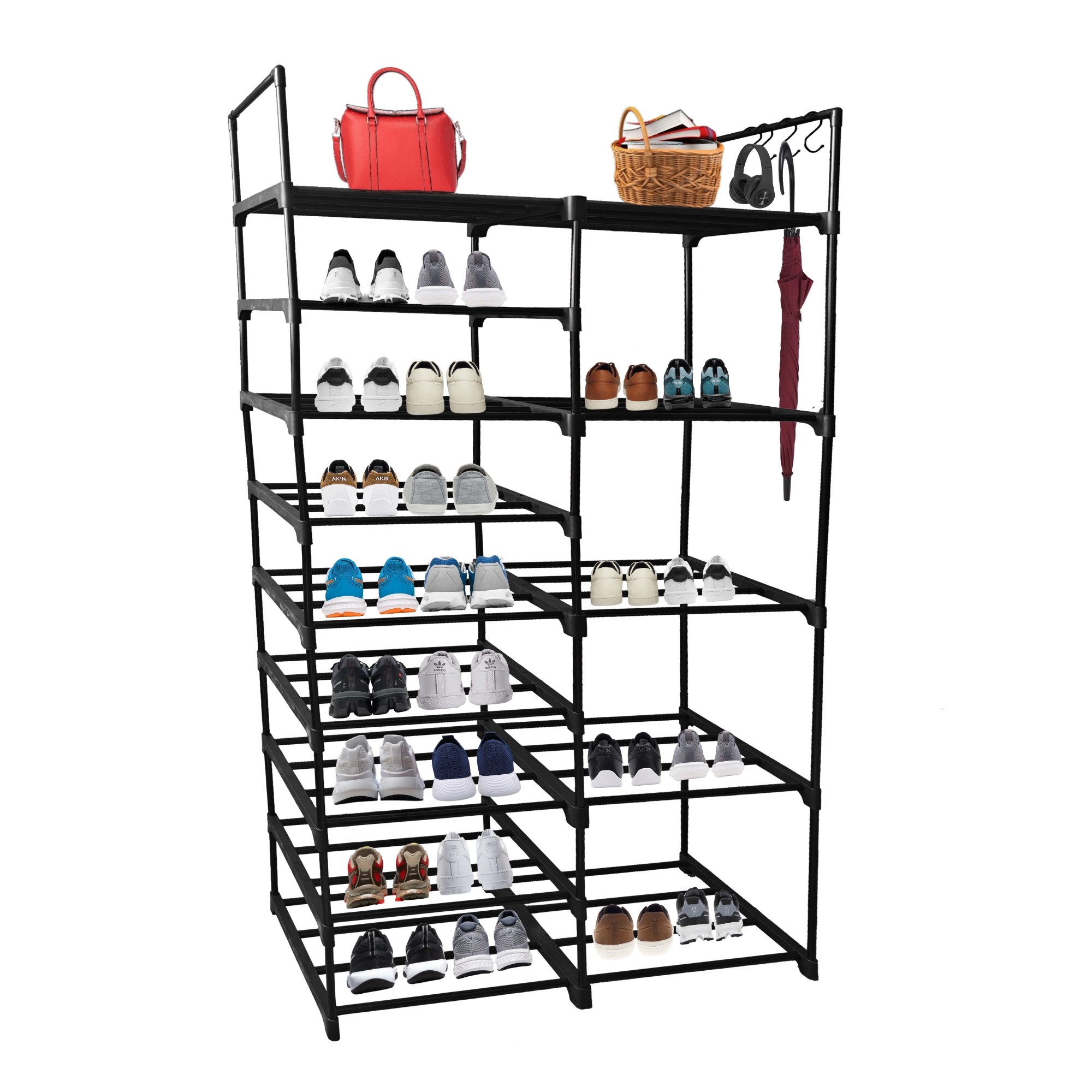 Lendo Online Shoe Rack 16 Trays 83x31x158 Black Steel
