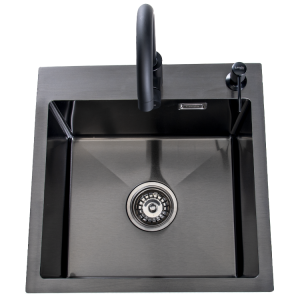 Lendo Online Spoelbak 44x44 cm Zwart met Kraan & Dispenser