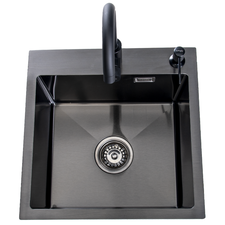 Lendo Online Spoelbak 44x44 cm Zwart met Kraan & Dispenser