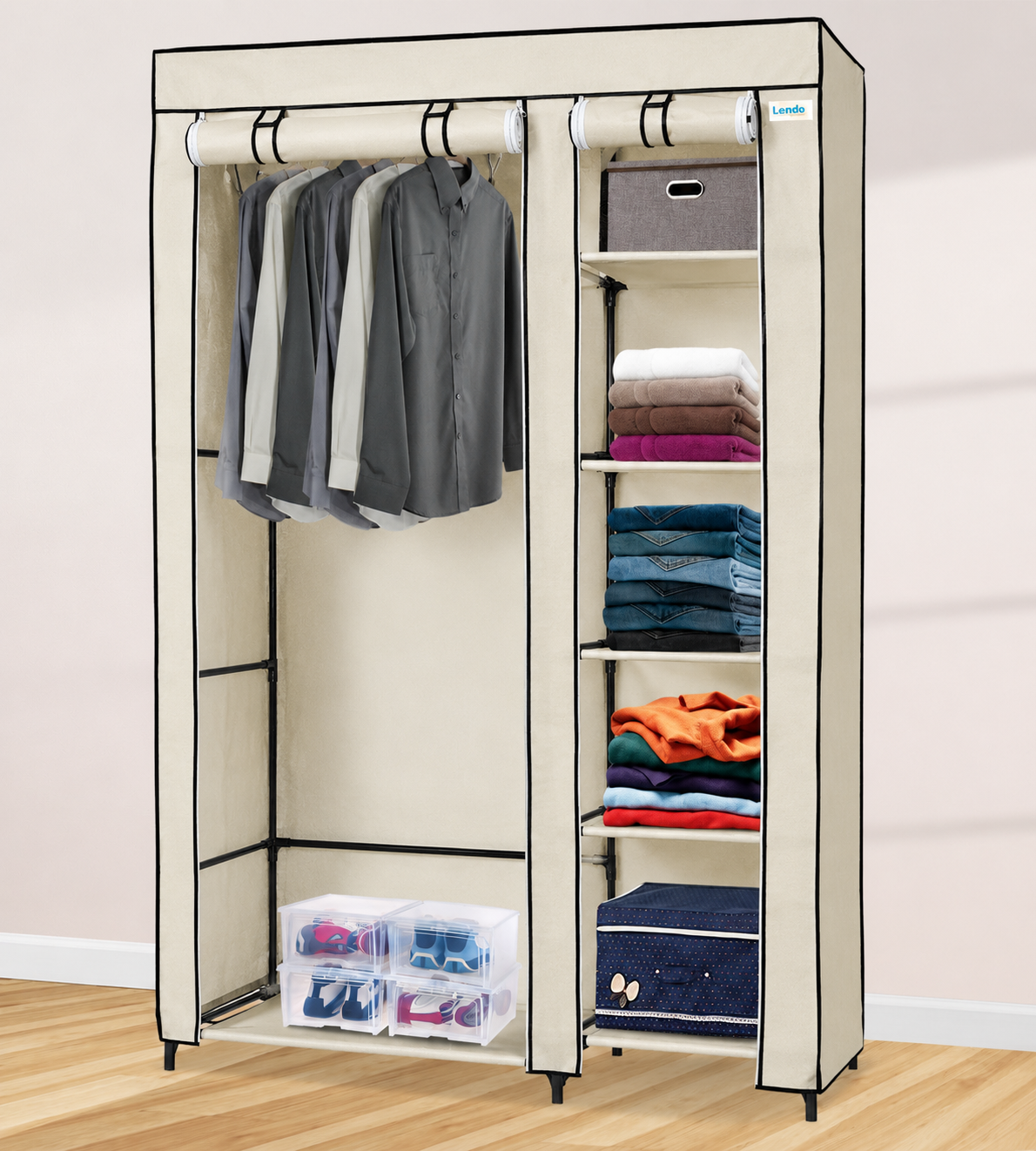 Lendo Online Foldable Wardrobe 108x44x166 cm Cream Steel