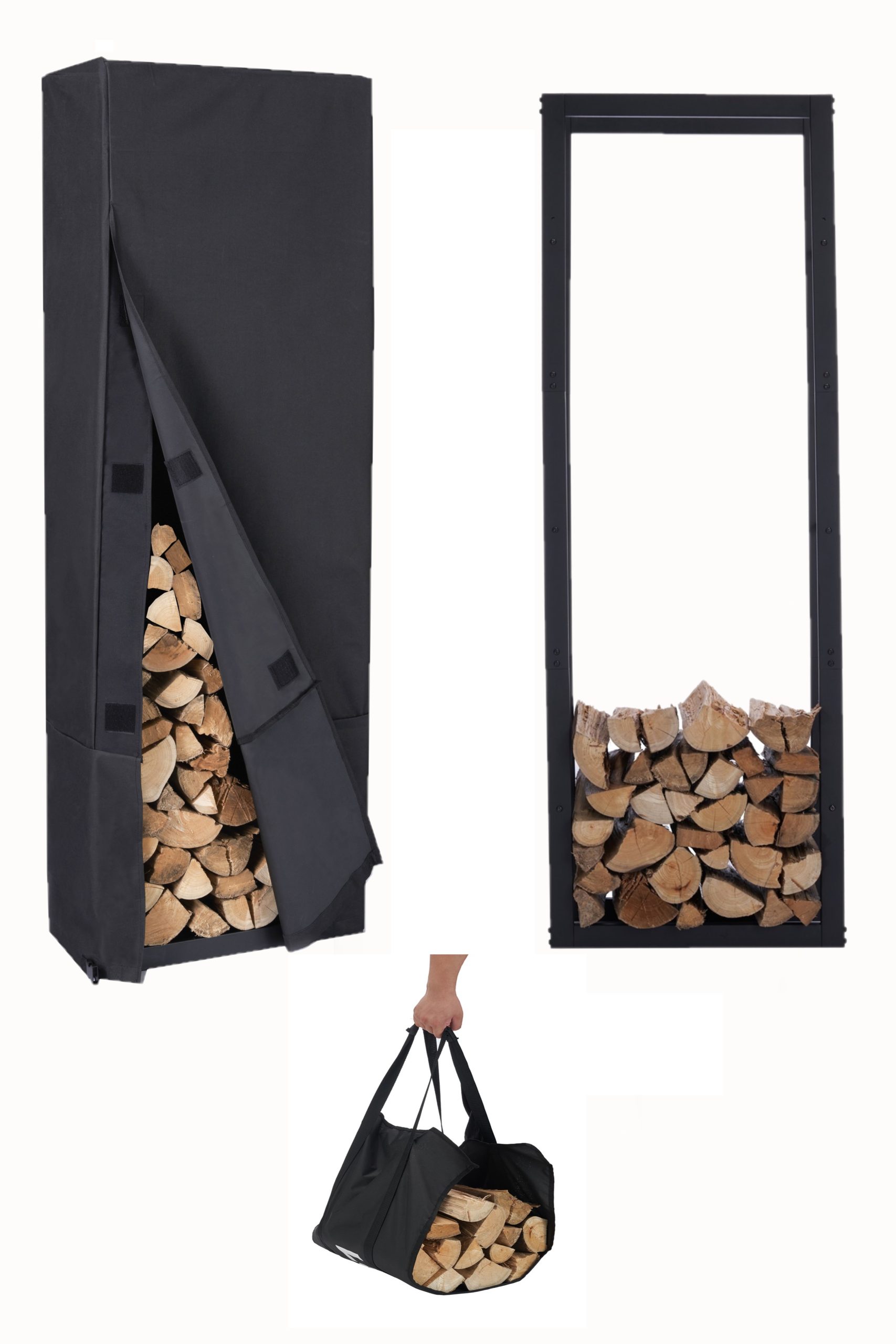 Lendo Online Brandhoutrek met Hoes 50x25x148 cm Zwart