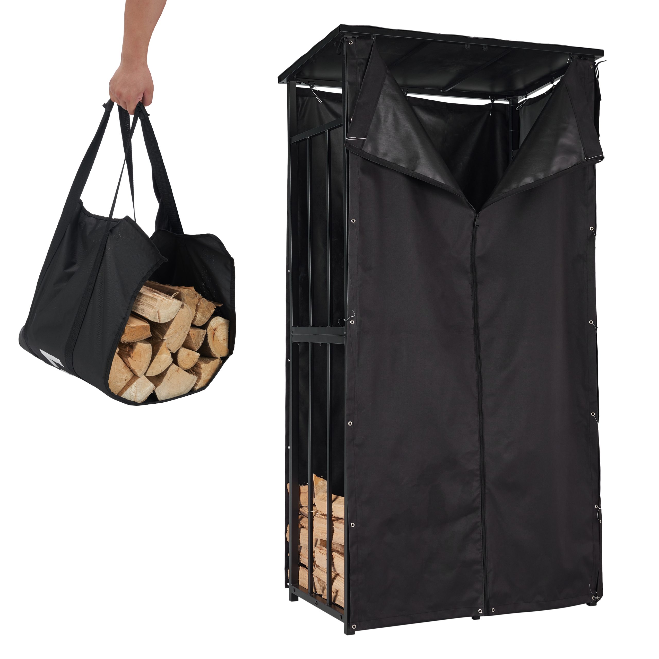 Lendo Online Brandhoutrek met Dak 90x60x180 cm Zwart