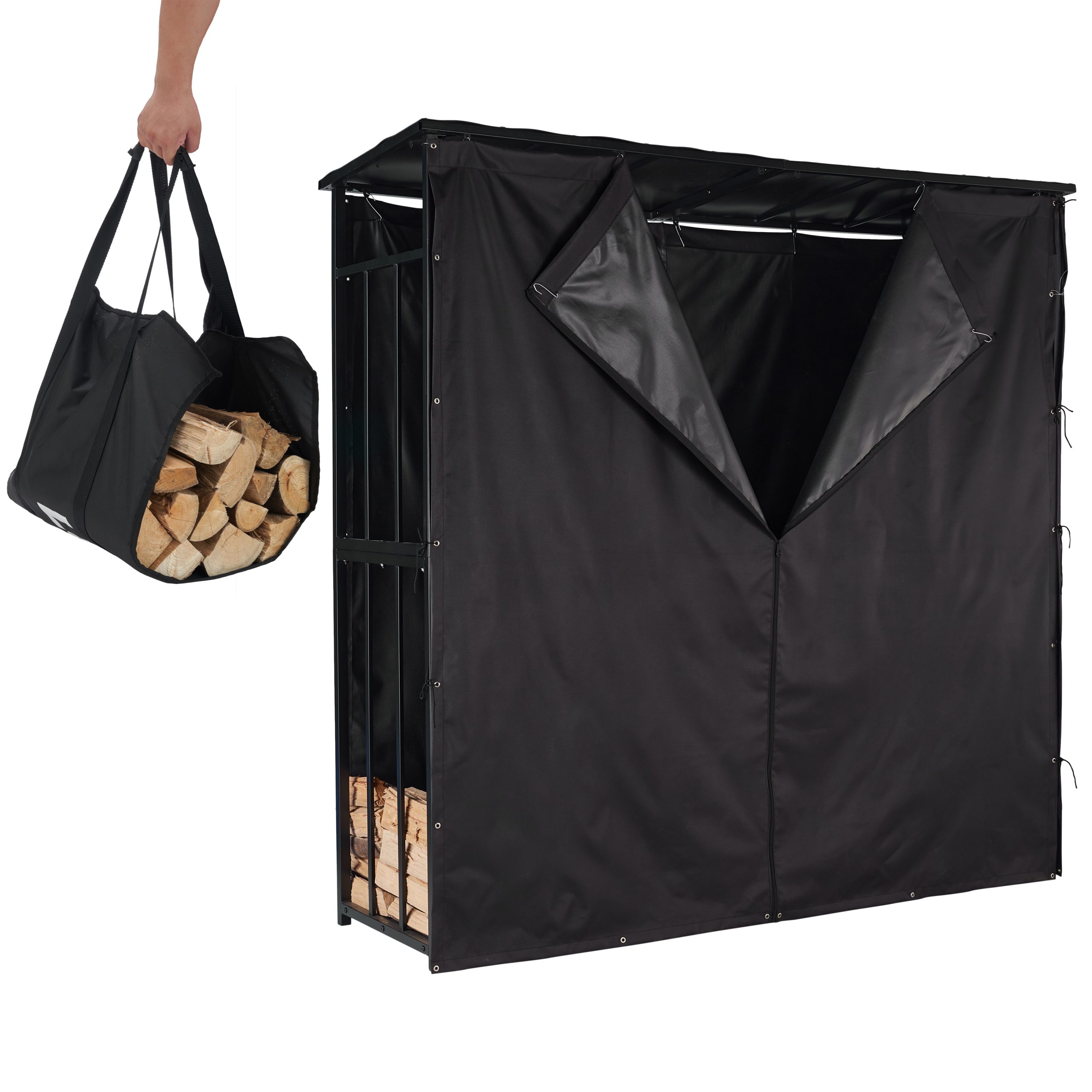 Lendo Online Brandhoutrek met Dak 180x60x180 cm Zwart