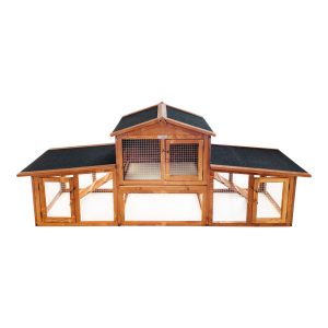 Konijnenhok van vurenhout in honingbruine kleur