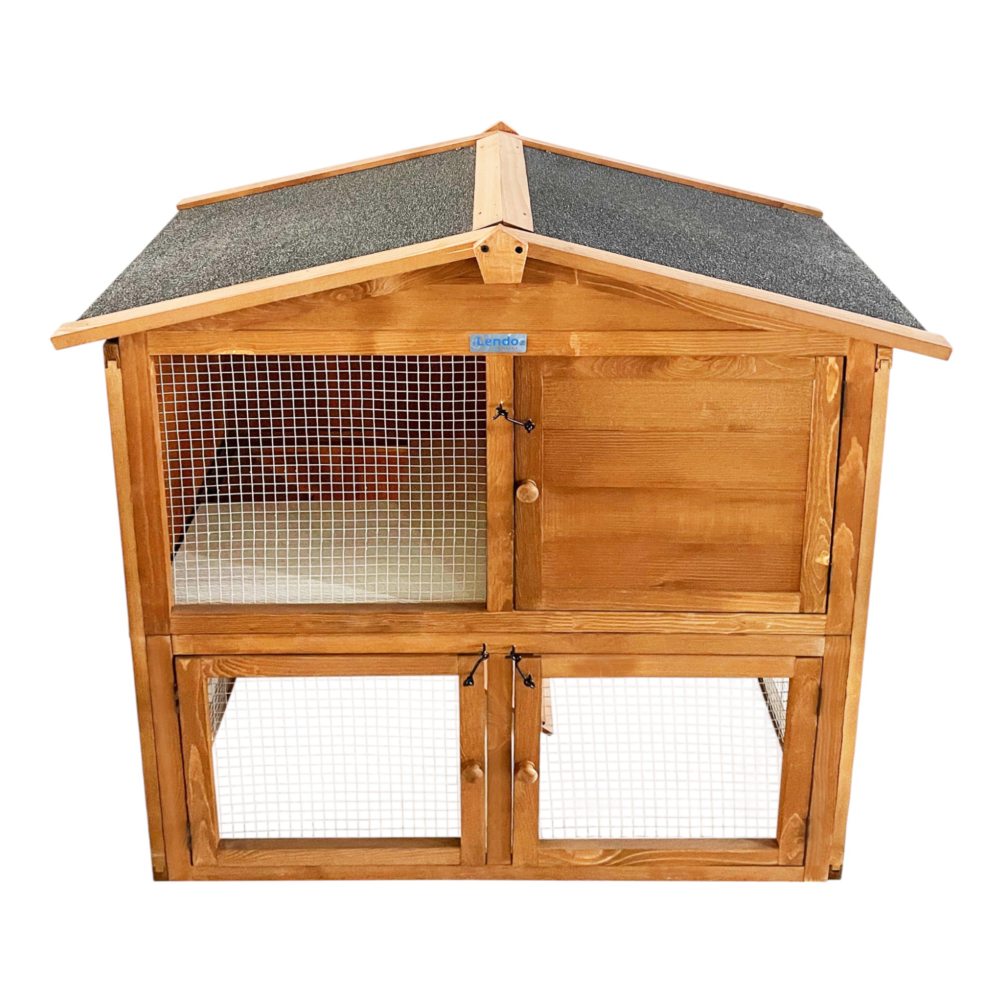 Konijnenhok van vurenhout in bruine kleur