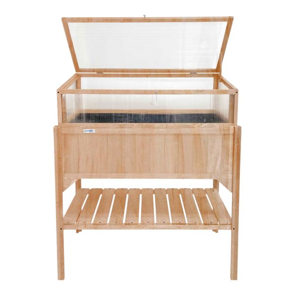 Jardinière avec un propagateur sur le dessus en bois d’épicéa dans une couleur naturelle